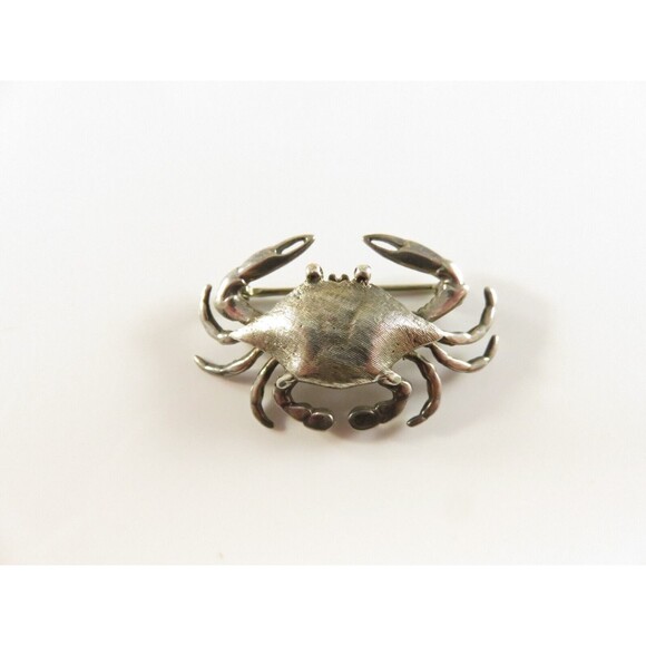 Vintage Sterling Silver Crab Brooch, 1 1/4", Signed CSW & Co, Unusual - Picture 2 of 6